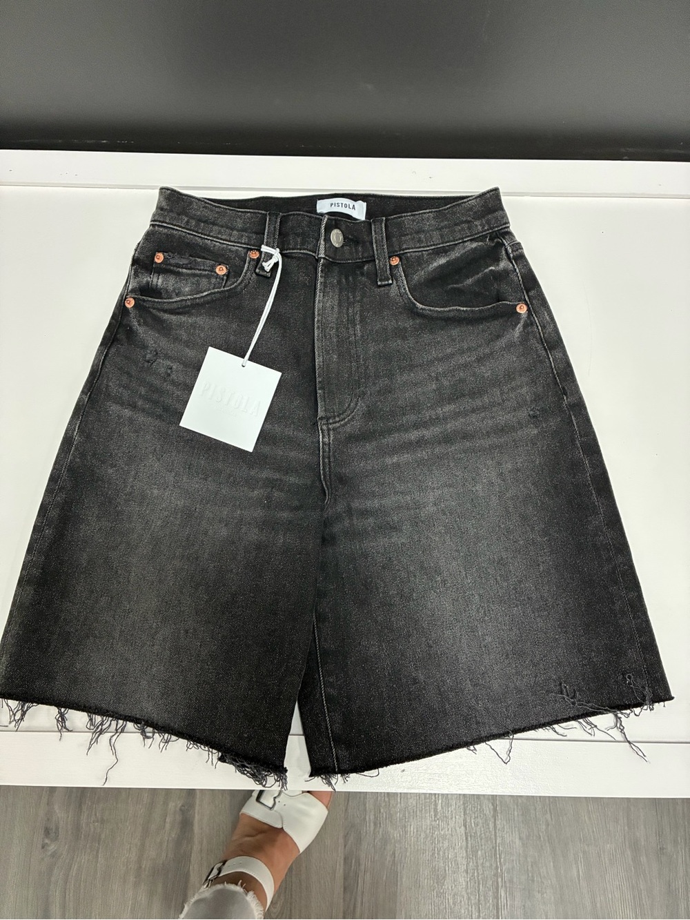 Pistola NWT Kaylee High-Rise Black Denim Bermuda Shorts
